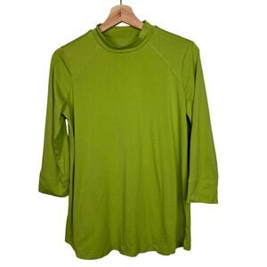 LOGO Principles by Lori Goldstein Sz Medium Garden Green 3/4 Sleeve The Mock Top